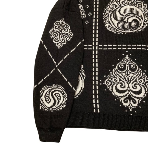 Vtg Wool Blend Paisley Diamond Knit Sweater Bandana Retro Eclectic Mens Large - Picture 4 of 8